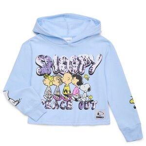 Peanuts Girls Snoopy Peace Out Long Sleeve Blue Hoodie Size 10-12 NEW